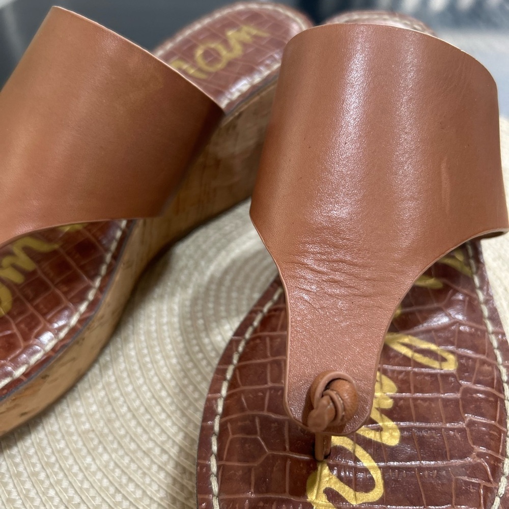 Sam Edelman Roy 3D Leather Platform Wedge Shoes Sandals Size 8.5 Brown Tan Cork - Picture 4 of 8